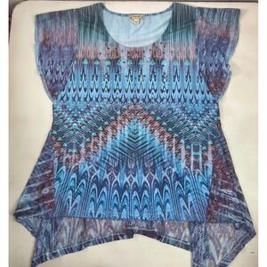 Energē World Wear Top L Blue Purple Abstract Embellished Lace Fairycore Mermaid